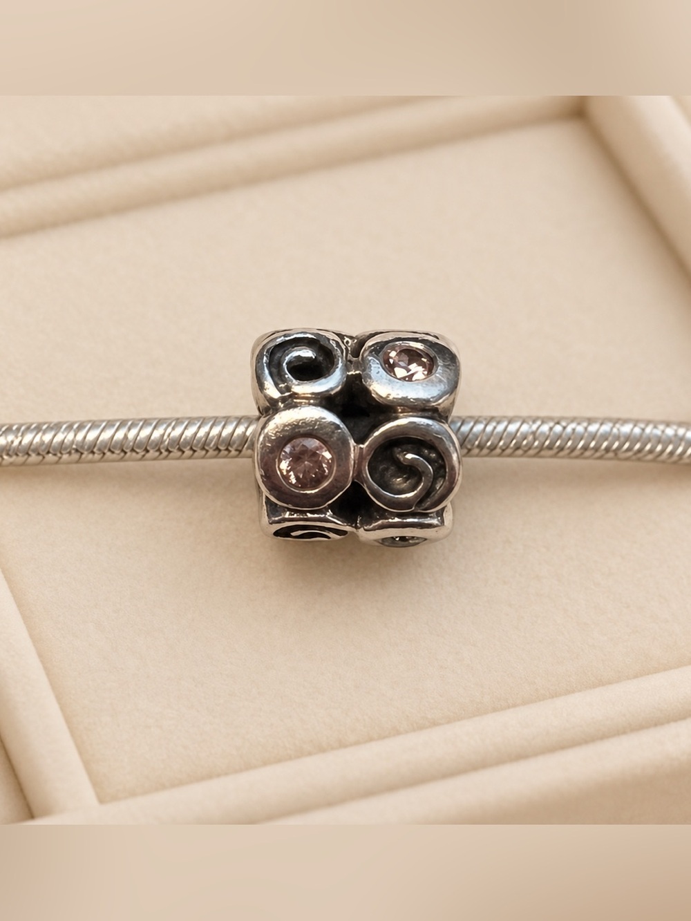 Pandora Fantasy Swirls Pink Crystal Stepping Stones Charm Bead.925 ALE #230